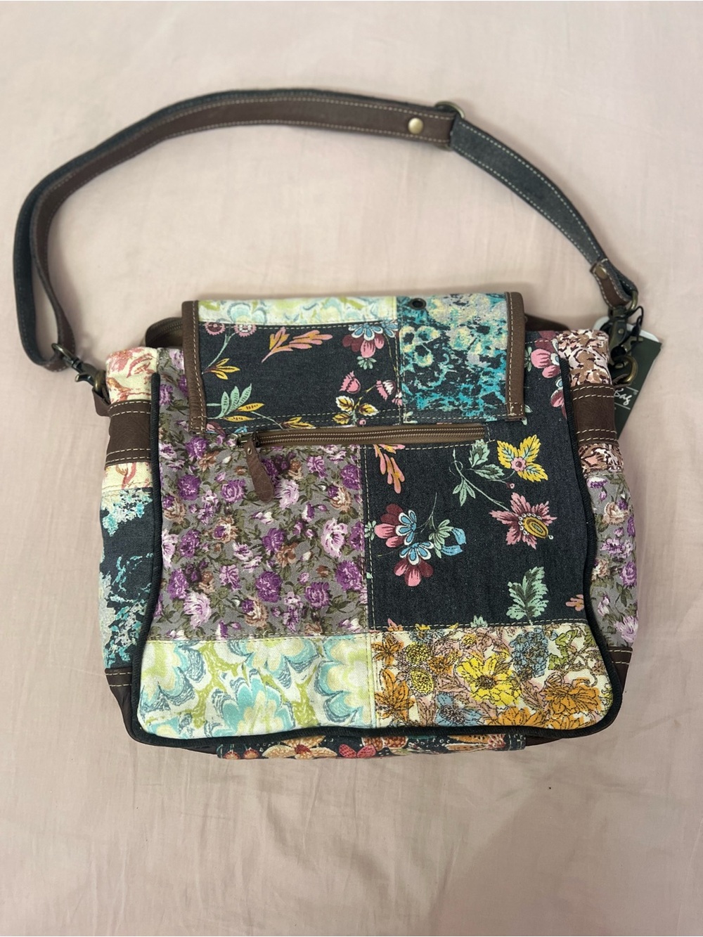 Myra Bag Patchwork Floral Shoulder Bag in Yellow, Purple, Teal and Brown - Picture 5 of 5